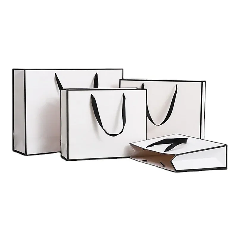Custom White Paper Gift Bag with Black Trim