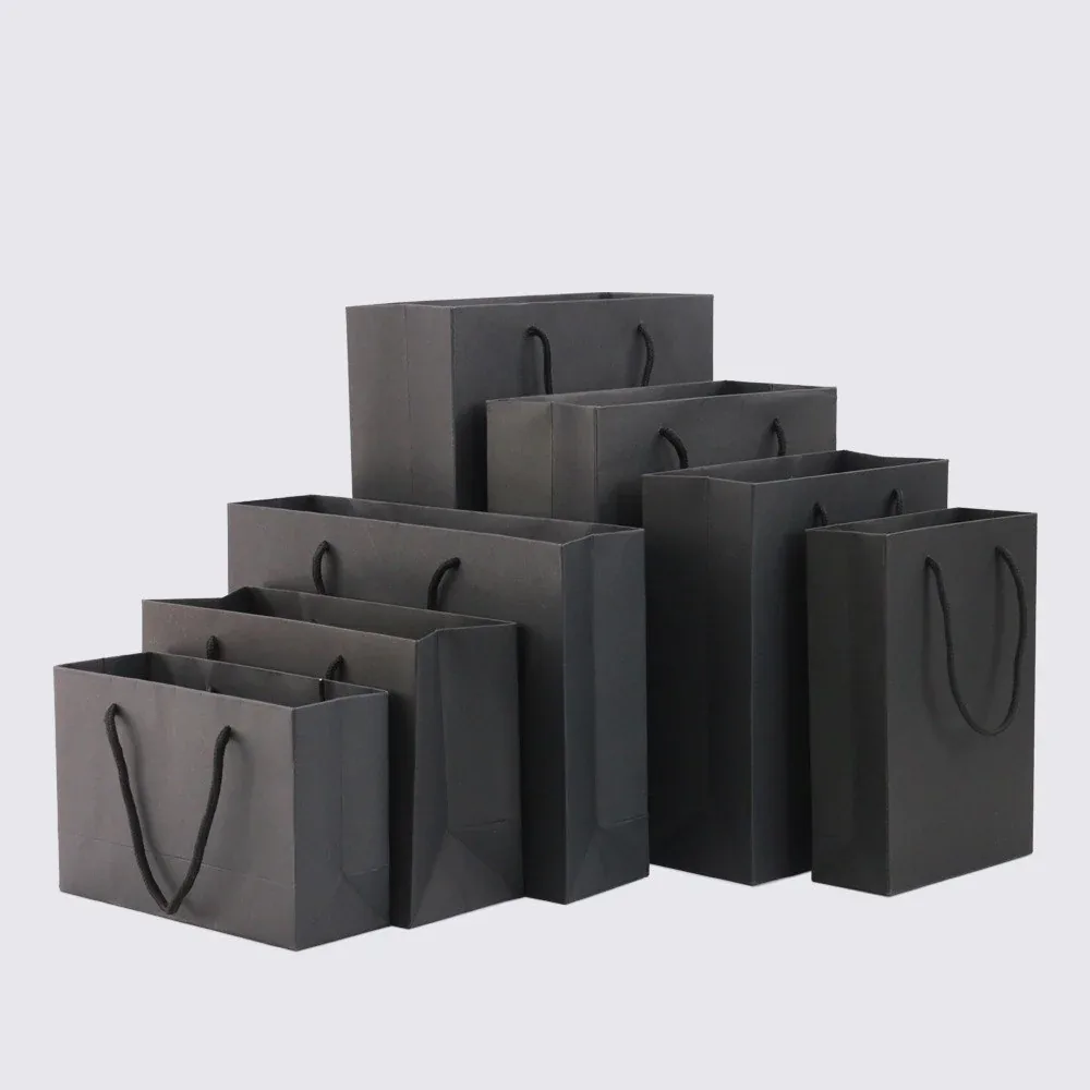 Custom Black Paper Shopping Bags with Rope Handles
