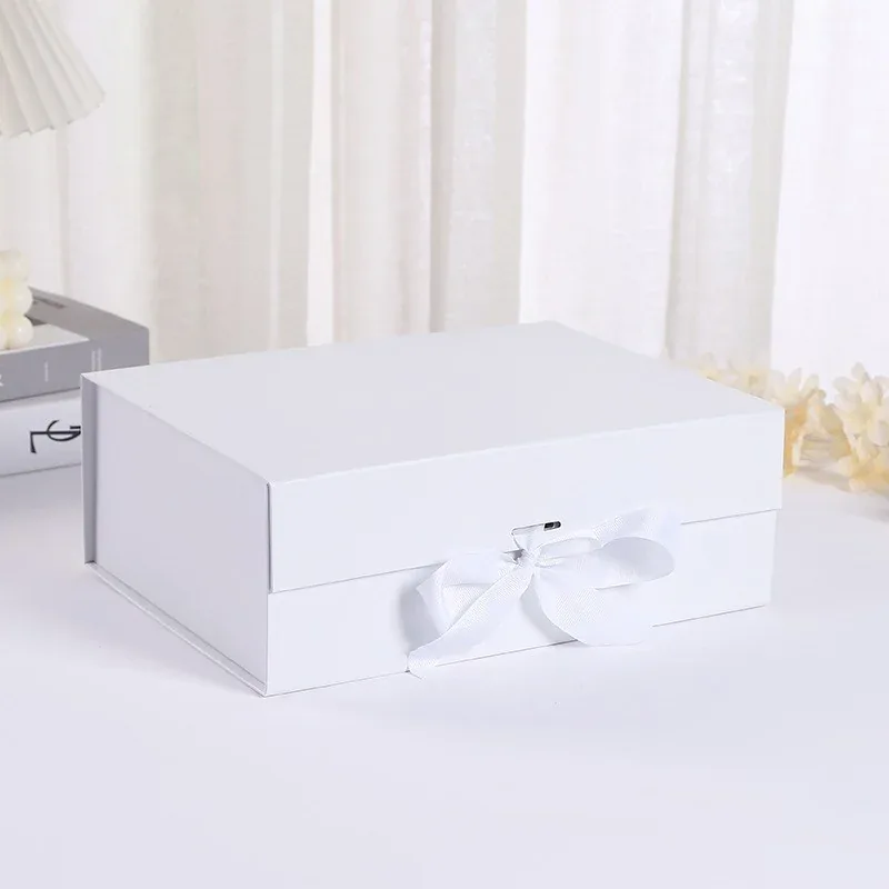 Custom White Gift Box with Ribbon Bow