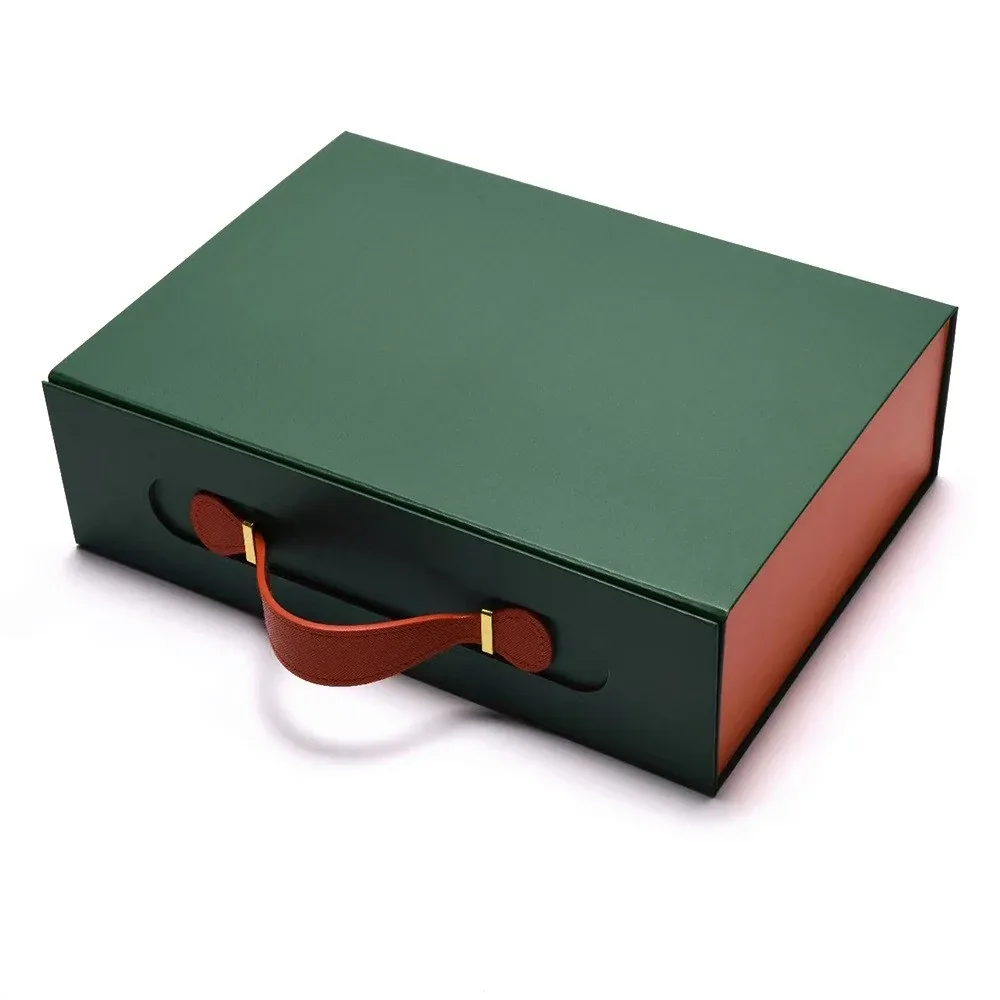 Custom Green Folding Gift Box with Carry Handle