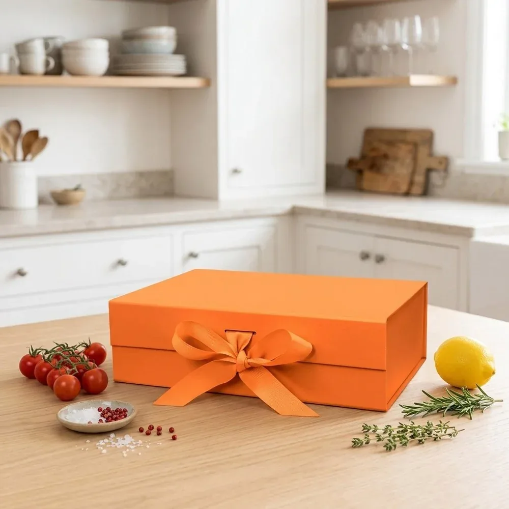 Custom Orange Folding Gift Box with Ribbon view 4