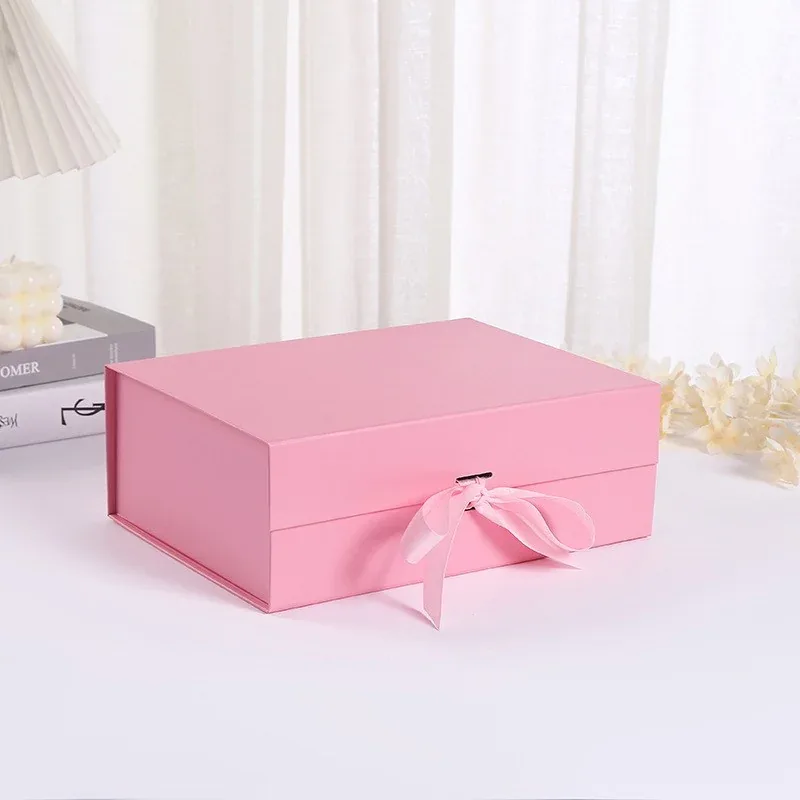 Custom Pink Ribbon-Tie Magnetic Gift Box