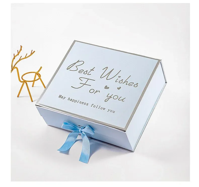 Custom Pale Blue Gift Box with Ribbon Closure