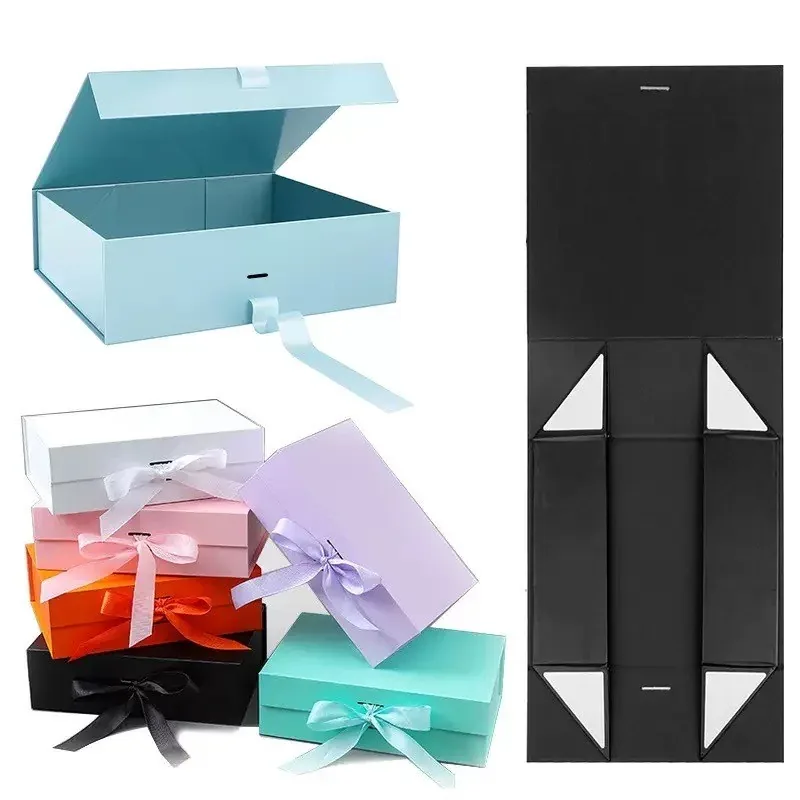 Custom Pastel Folding Gift Boxes with Ribbon Closure view 3