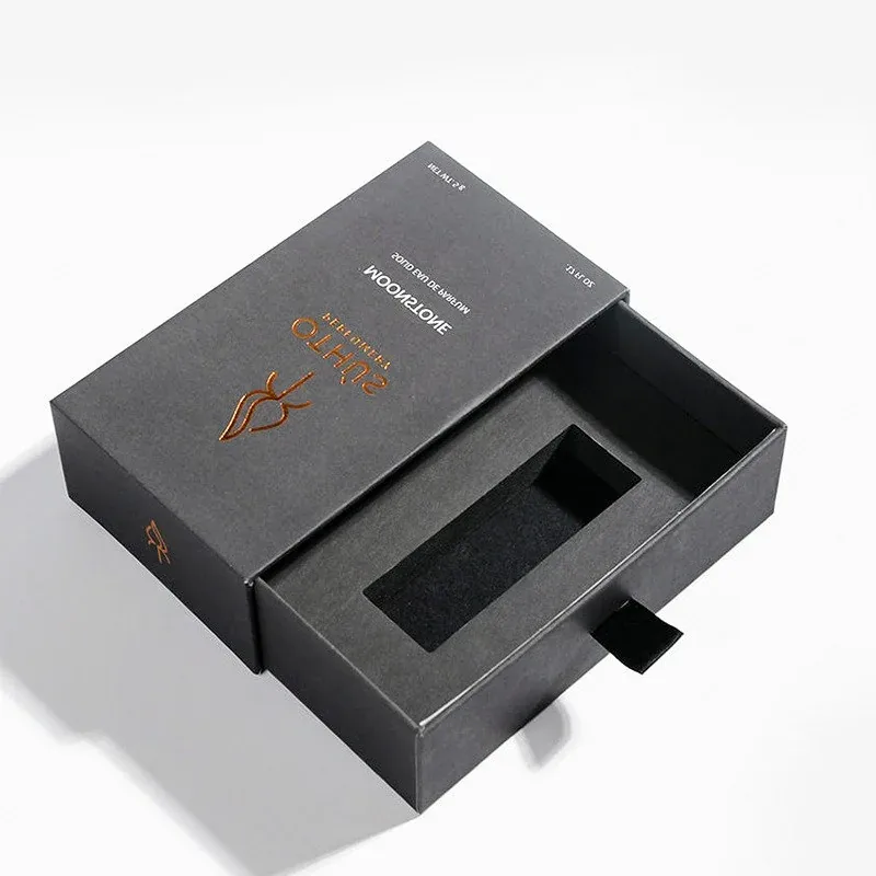Custom Black Ribbon-Pull Drawer Box with Insert