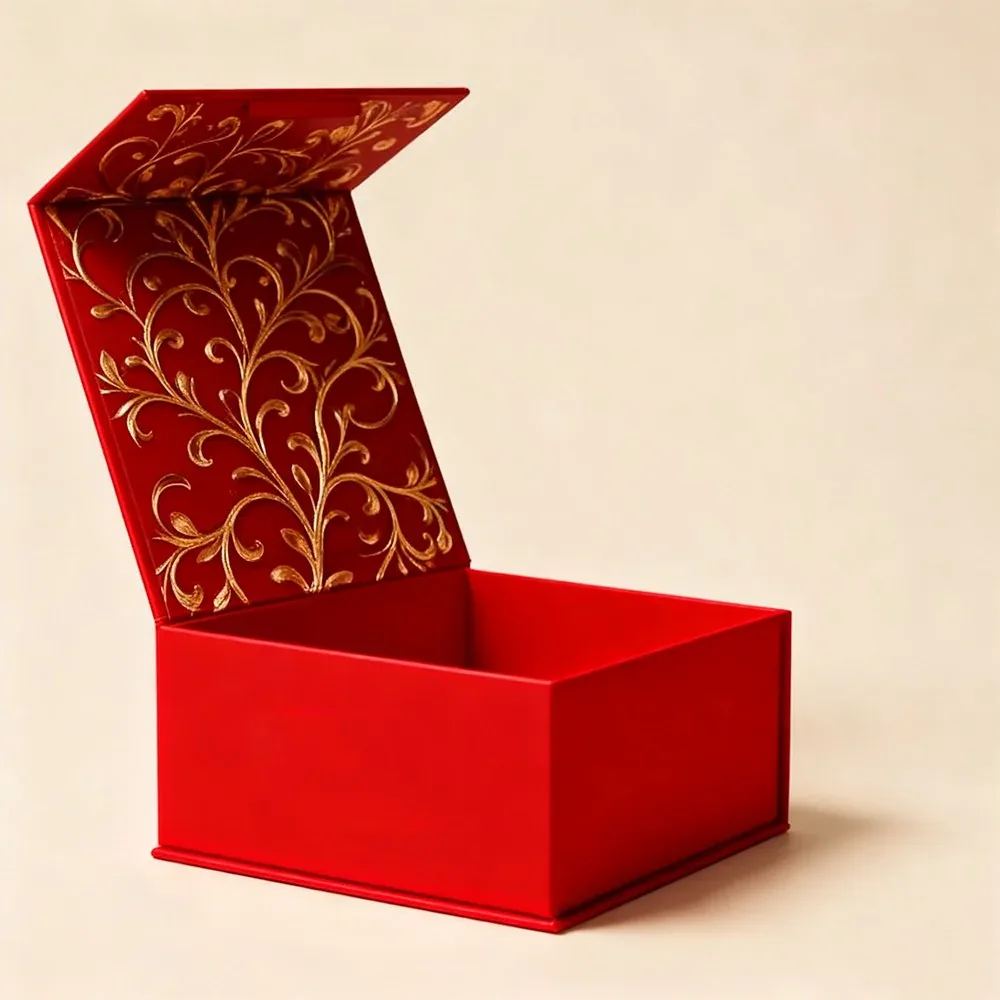 Custom Teal Gift Box with Botanical Lid Print view 3
