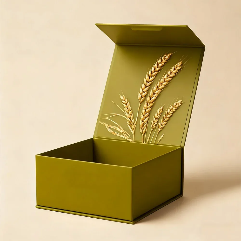 Custom Teal Gift Box with Botanical Lid Print view 5