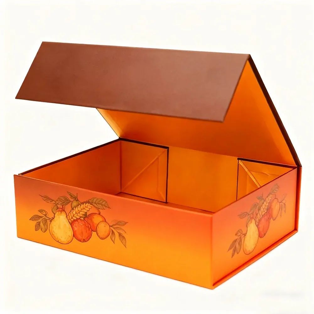 Custom Orange Hinged Gift Box with Compartments