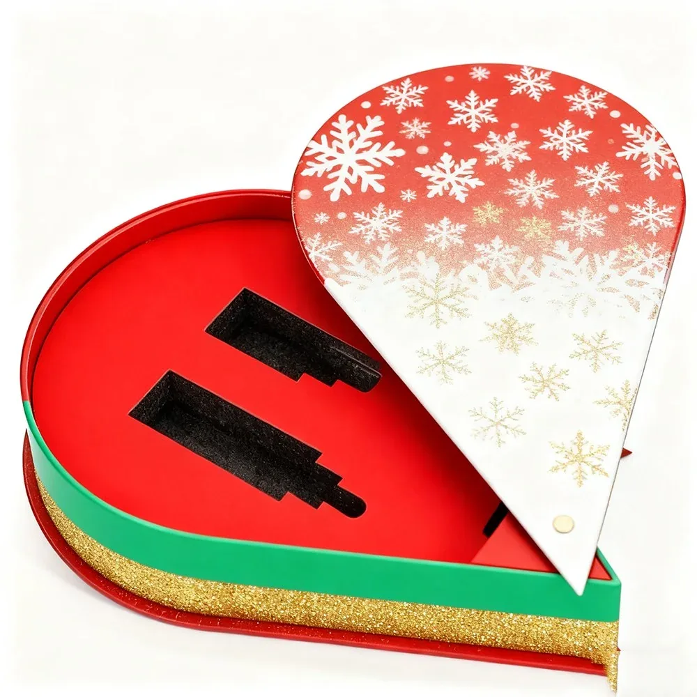 Custom Heart-Shaped Gift Box with Snowflake Lid