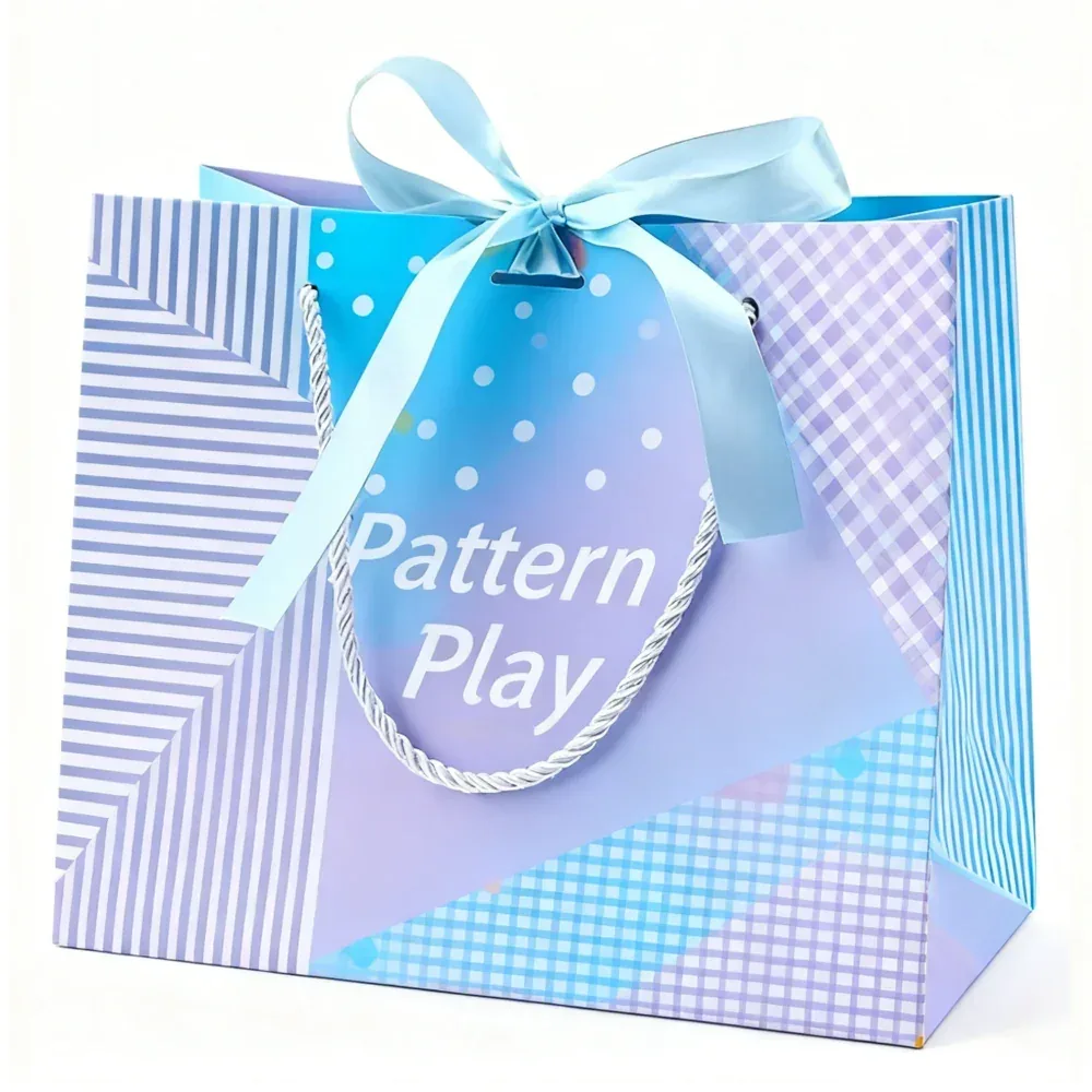 Custom Blue Patterned Paper Gift Bag