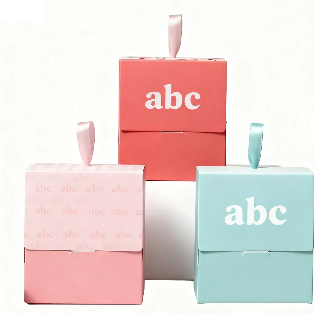 Custom Mini Printed Cube Gift Boxes with Ribbon Tabs view 2
