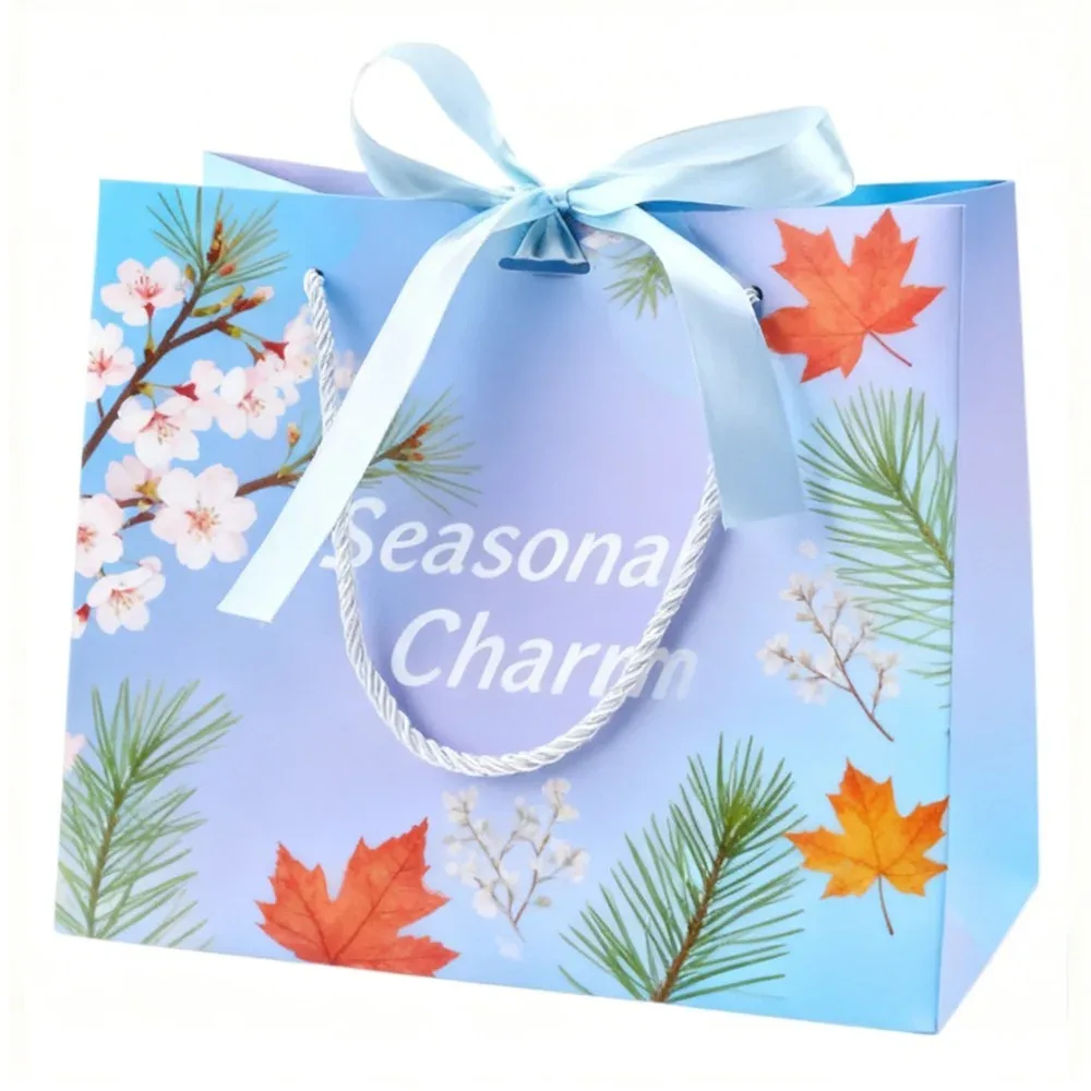 Custom Seasonal Botanical Gift Bag with Ribbon Bow