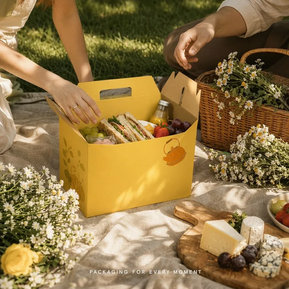 Custom Yellow Picnic Box with Carry Handle view 2
