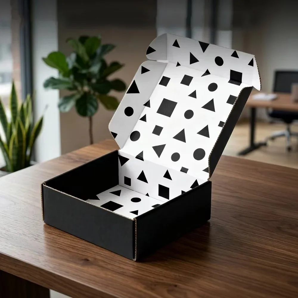 Custom Black Mailer Box with Geometric Interior