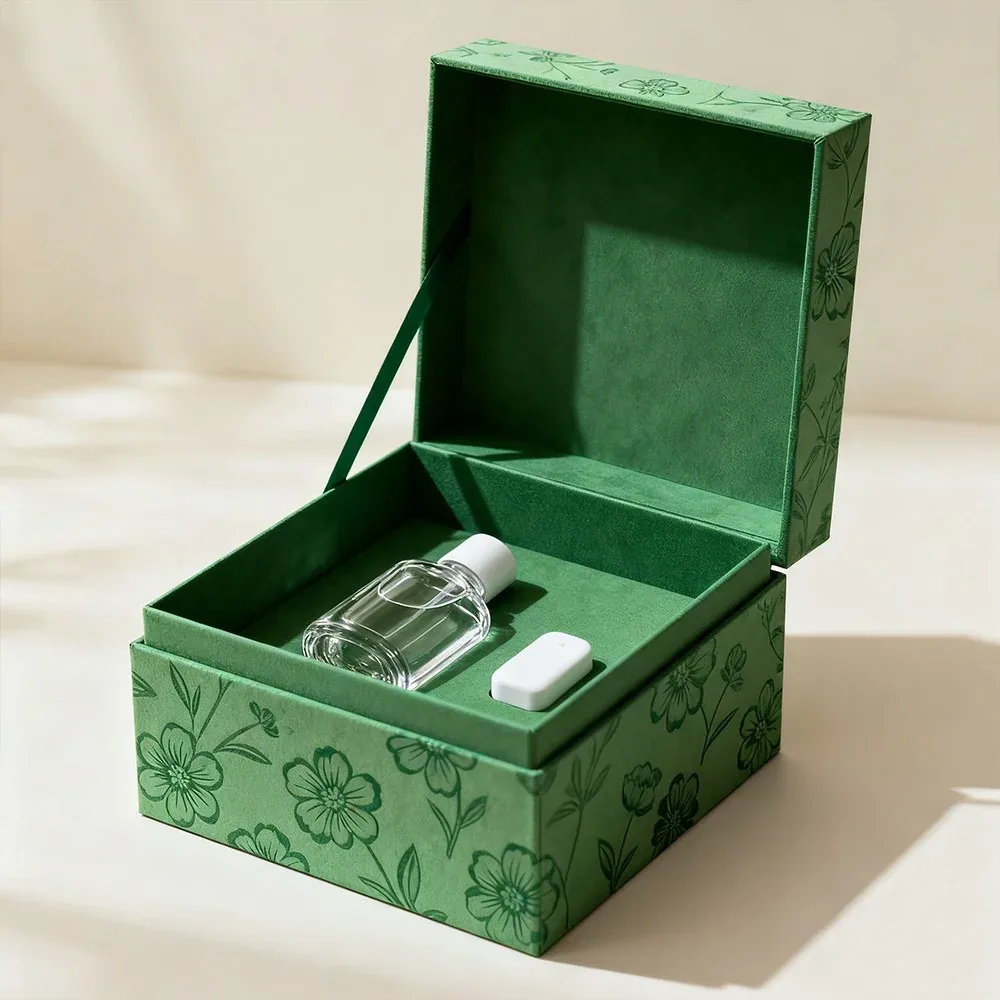 Custom Green Fragrance Gift Box with Bottle Insert view 2