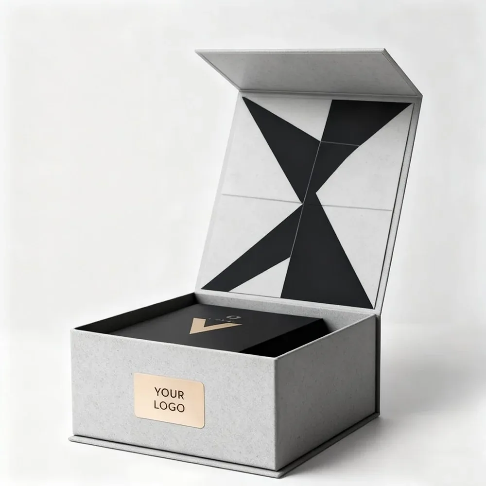 Custom Hinged Gift Box with Geometric Lid Lining view 2